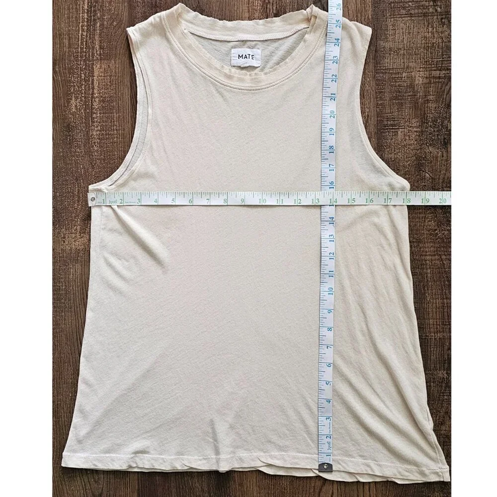 Mate 100% Cotton Soft Sleeveless Tank Top w Distressed Neckline M - Picture 3 of 8